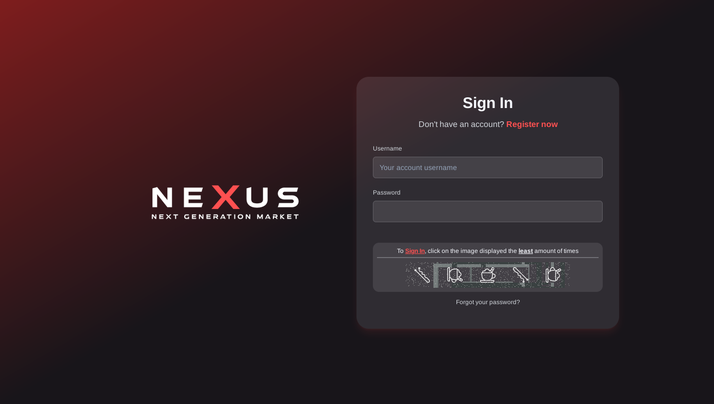 Nexus Market Login Page