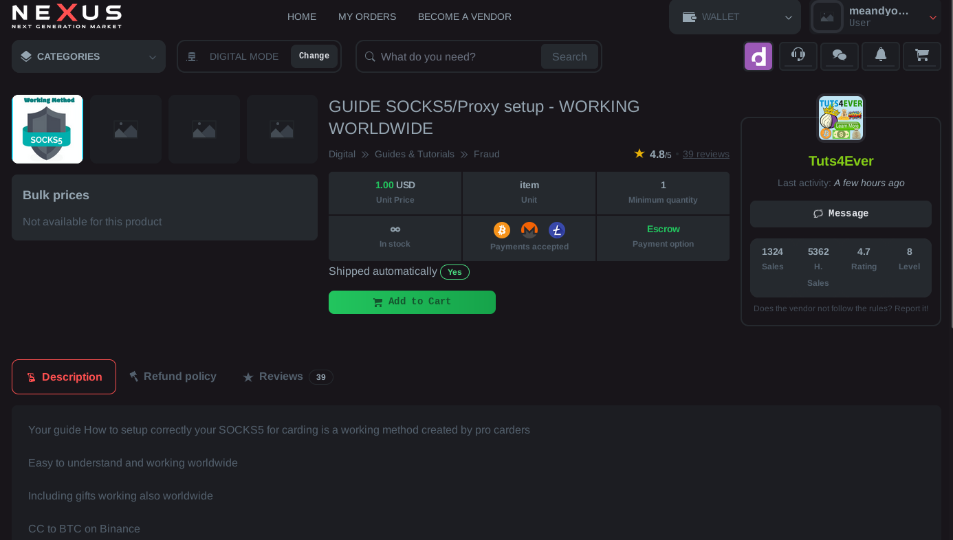 Nexus Market Product Page